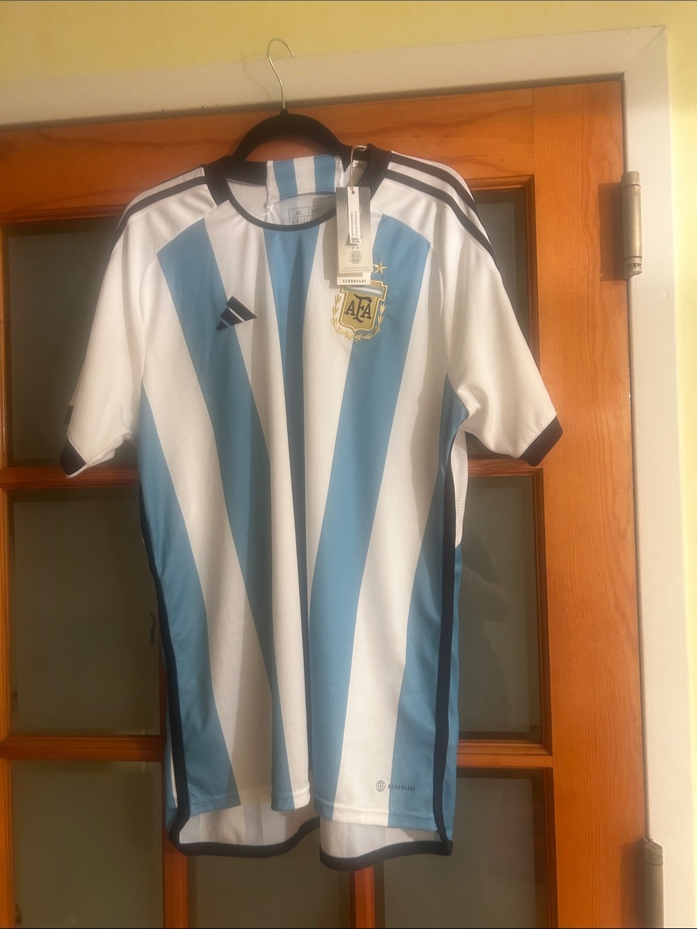 adidas Argentina Home Soccer Jersey White and Light Blue. New. With tag